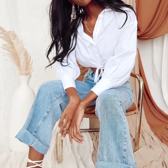 12th Tribe Tops - North Park White Puff Sleeve Crop